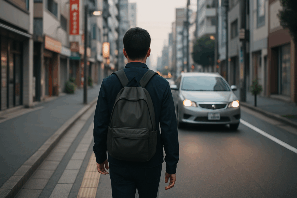 歩いている男性の後ろ姿