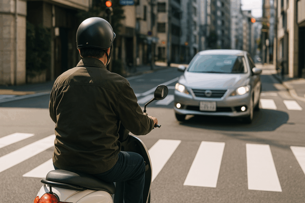 バイクを乗っている男性の後ろ姿