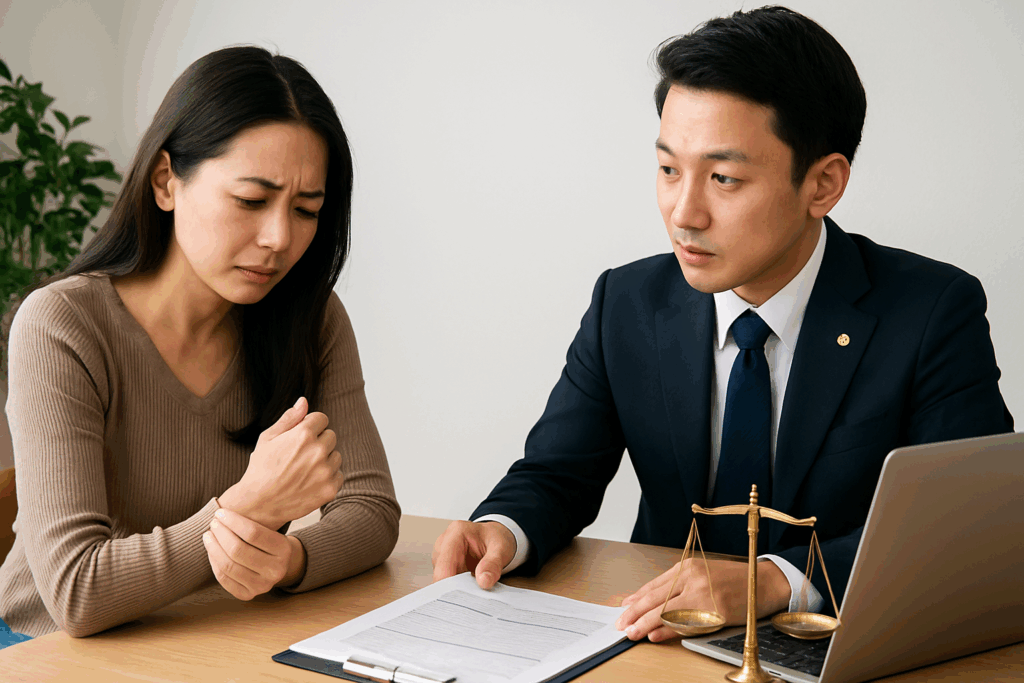 後遺障害等級で弁護士に相談している様子