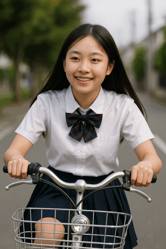 女子高校生が自転車に乗っている様子