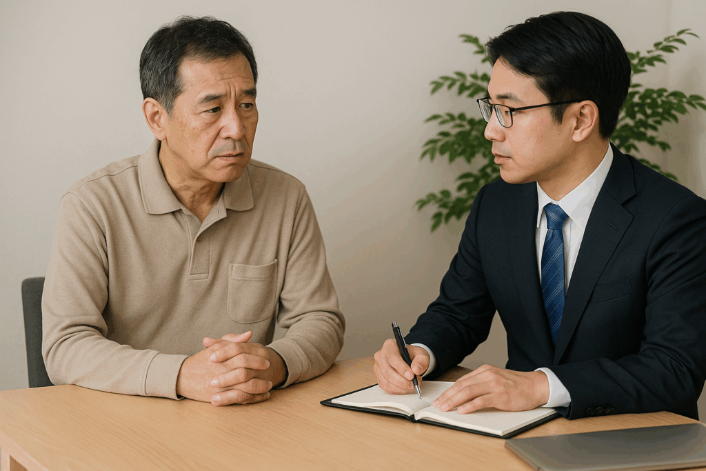 弁護士に相談している男性の様子