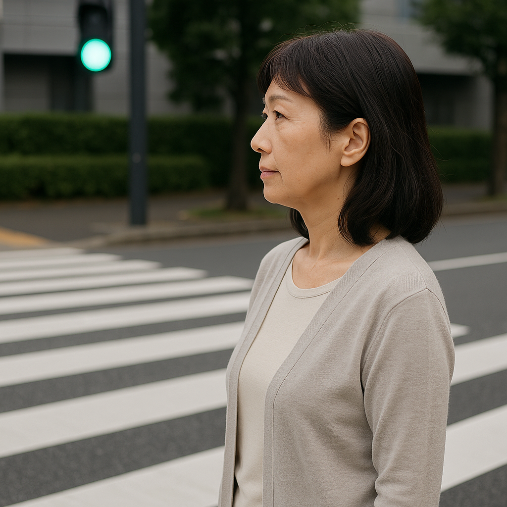 信号待ちをしている女性