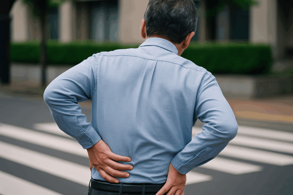 腰を抑えている男性
