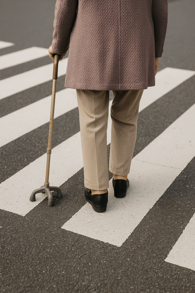 横断歩道を歩いている80代女性