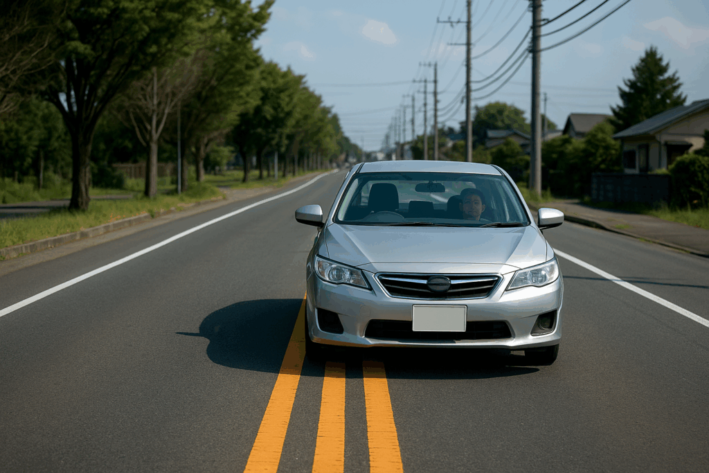 車が正面から向かってくる様子