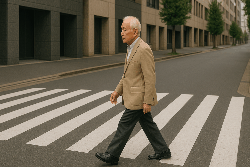 横断歩道を歩いてる男性