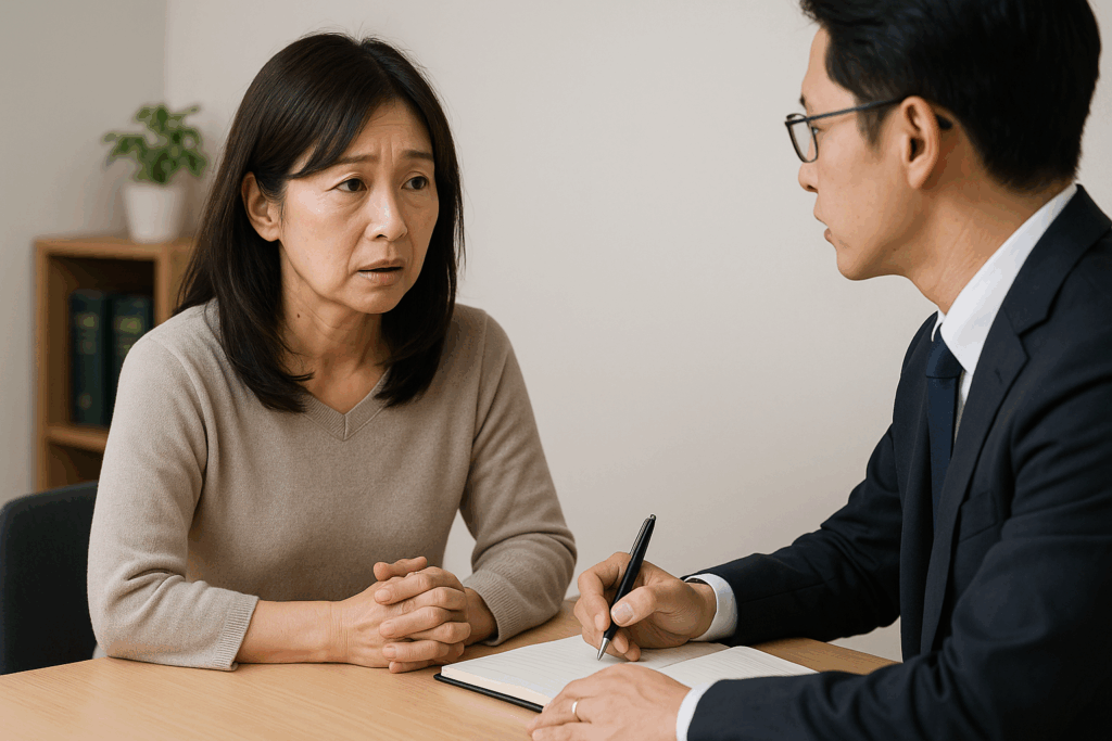 女性が弁護士に相談している様子