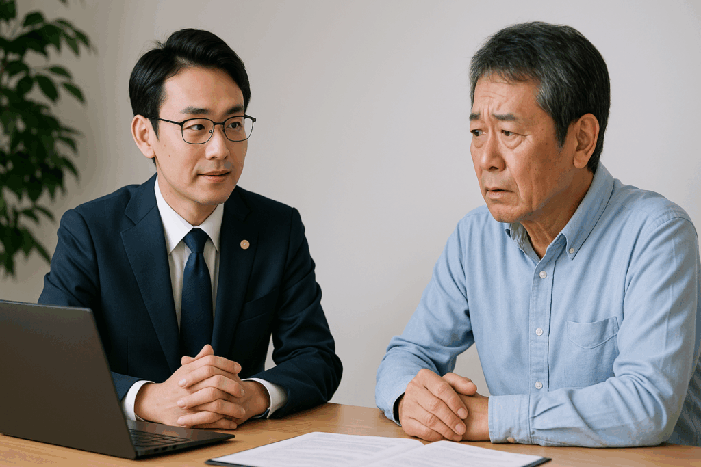 男性が弁護士に相談している様子