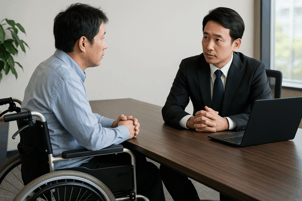弁護士に相談している男性