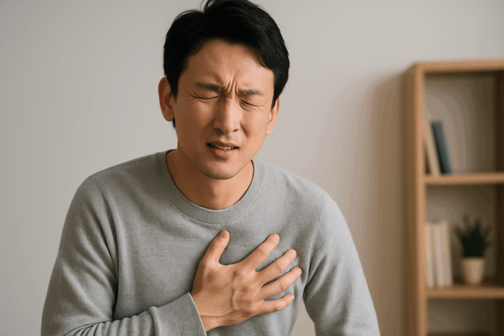 胸を痛がってる男性
