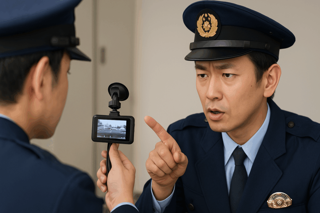 警察がドライブレコーダーを見ている様子