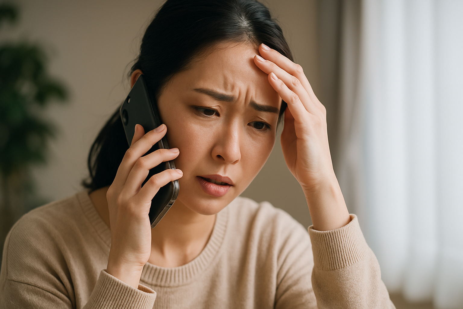 電話をしながら困っている女性