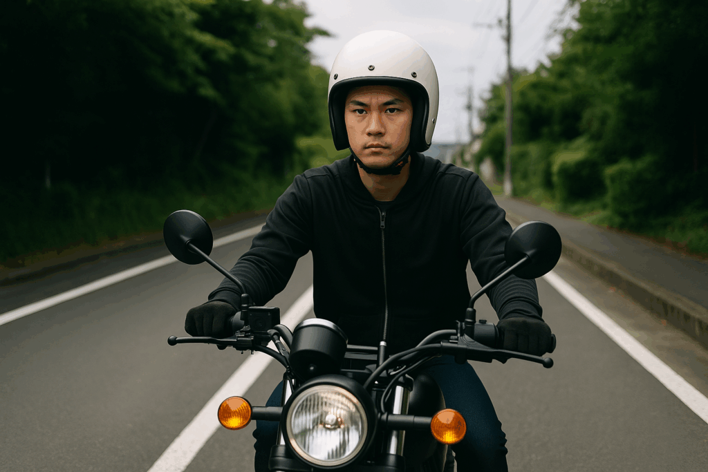 バイクを運転する男性