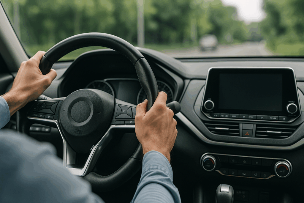 車を運転する男性の手元