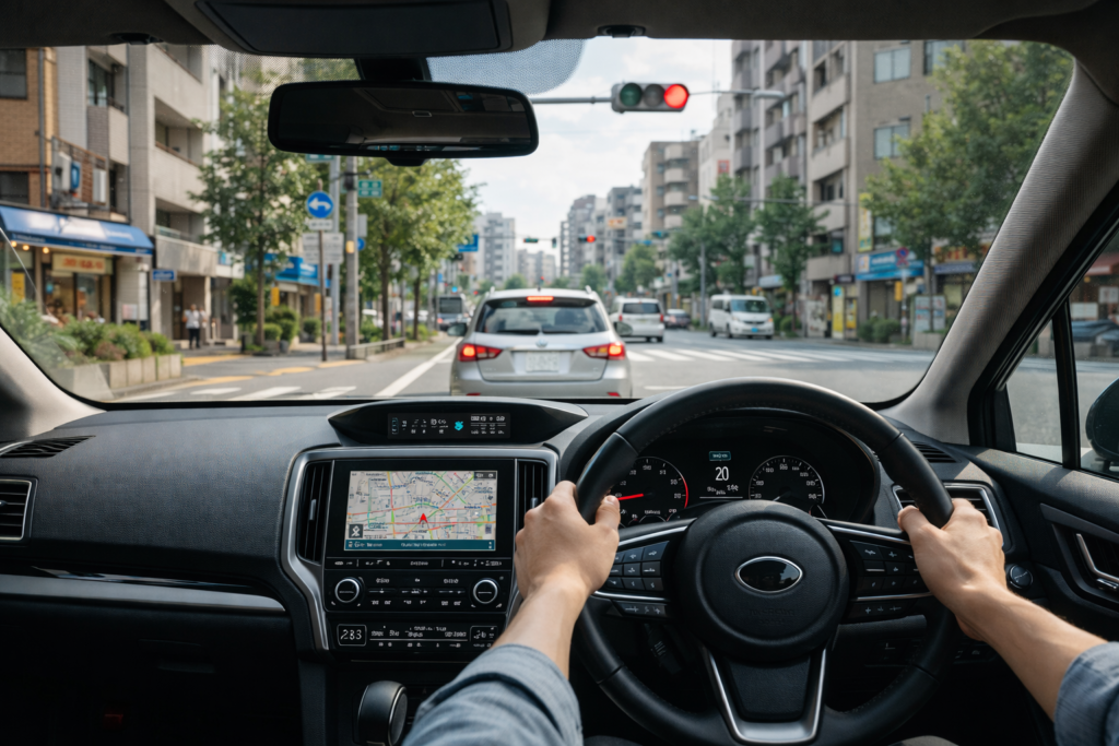 車に乗っていて信号待ちをしている様子