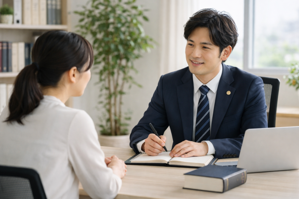 弁護士に相談する女性