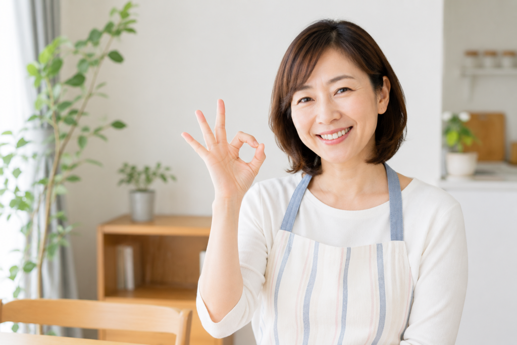 主婦がOKサインをしている様子