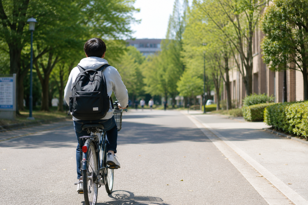 自転車に乗っている学生