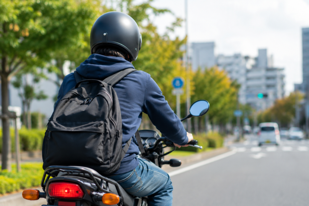 バイクに乗っている男性の後ろ姿