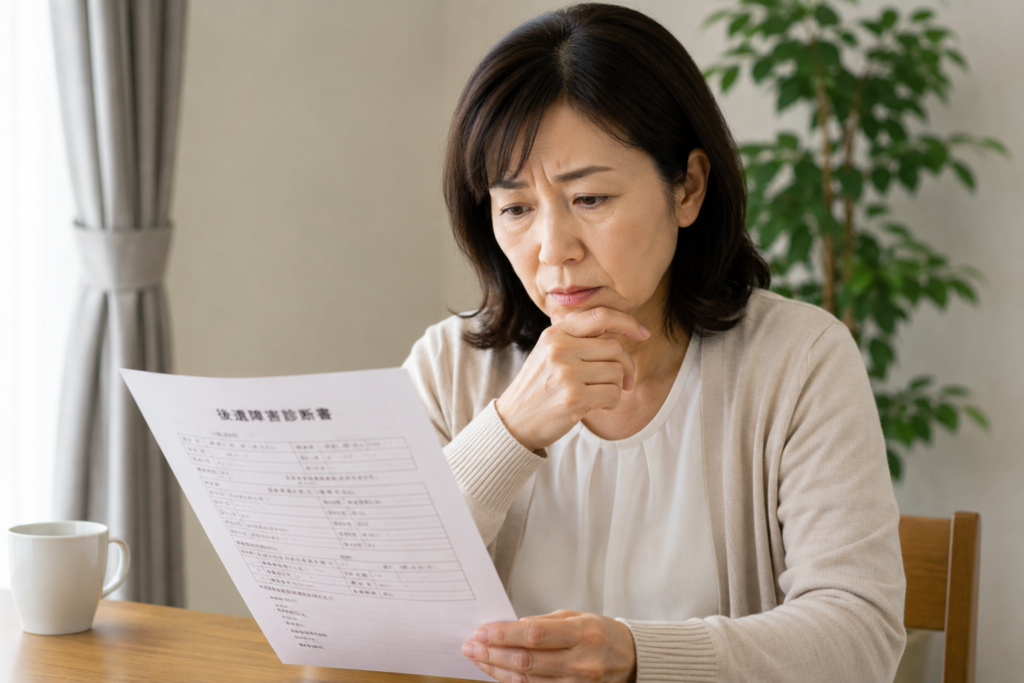 後遺障害診断書を見ている女性