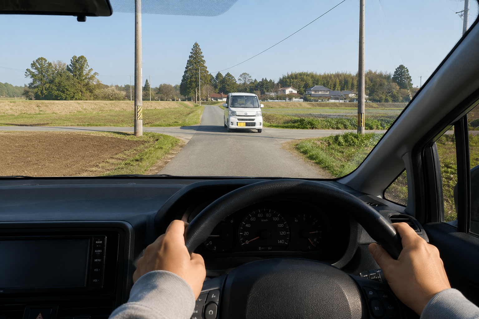 信号のない交差点を運転している様子