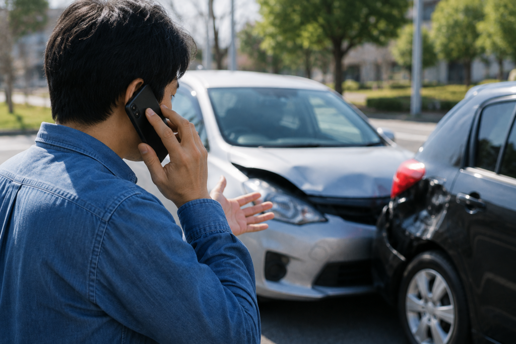 事故に遭って警察に電話をしている人の様子